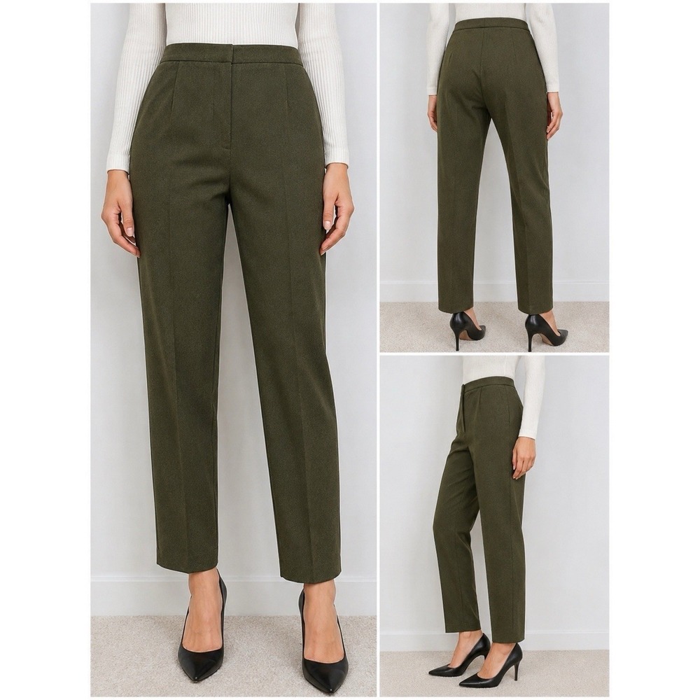 Rena Rowan 100% Wool Dress Pants Women Size 14 Olive Green Career Trousers